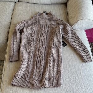 Express Taupe Cable Knit Mock Neck Sweater Dress cold shoulder super soft